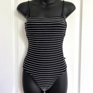 La Vie En Rose One Piece Swimsuit Size XS Black White Stripe Tank Aqua Rose